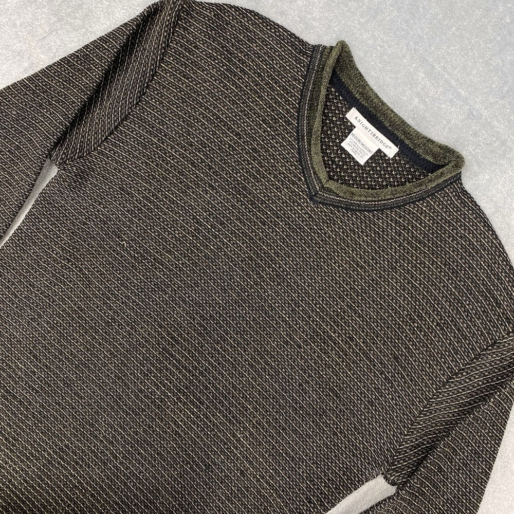 Vintage Knightsbridge Sweater Mens Size M Brown Chenille Roll V Neck 90s Grandpa